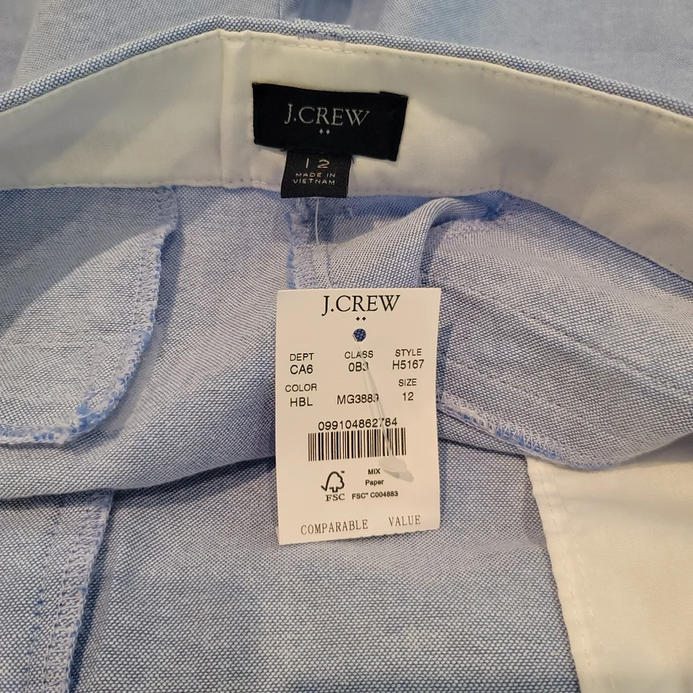 New! J.Crew size 12 Womens Light Blue Classic Oxford Shorts NWT